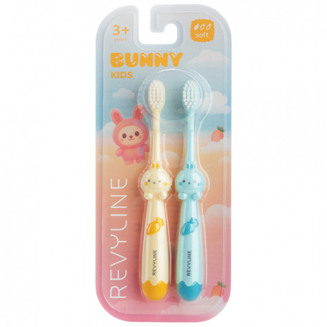 Набор зубных щеток Revyline Bunny Duo, от 3 лет, желтая и голубая и по всему Узбекистану в интернет-магазине Revyline.uz
